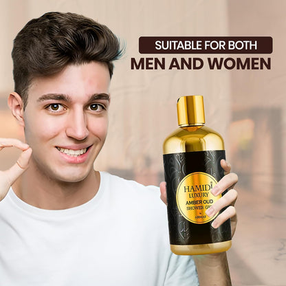 Hamidi Luxury Amber Oud Shower Gel | 500ML | 24-Hour Fresh | Deep Moisture | Sulfate And Paraben-Free | Non-Alcoholic | Unisex Fragrance sensitive shower gel | Hydrating Body Wash