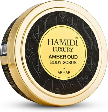 LUXURY AMBER OUD BODY SCRUB 250ML (8.4 OZ) By Hamidi | Gently Exfoliates For Soft & Smooth Skin, Naturally Derived Ingredients.