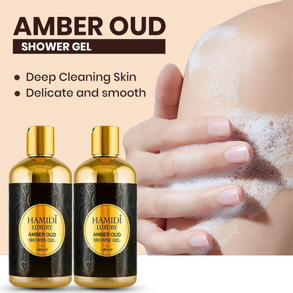 Hamidi Luxury Amber Oud Shower Gel | 500ML | 24-Hour Fresh | Deep Moisture | Sulfate And Paraben-Free | Non-Alcoholic | Unisex Fragrance sensitive shower gel | Hydrating Body Wash