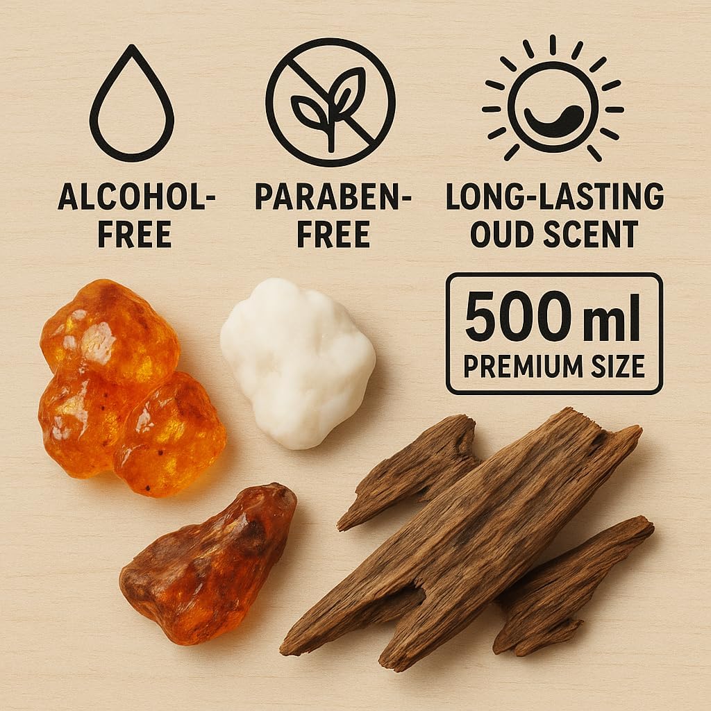 ROUH Imperial Oud Shower Gel – Luxury Body Wash for Men and Women with Long Lasting Arabian Oud, Amber & Musk Fragrance, Moisturising and Refreshing Cleanser for All Skin Types, 500ml