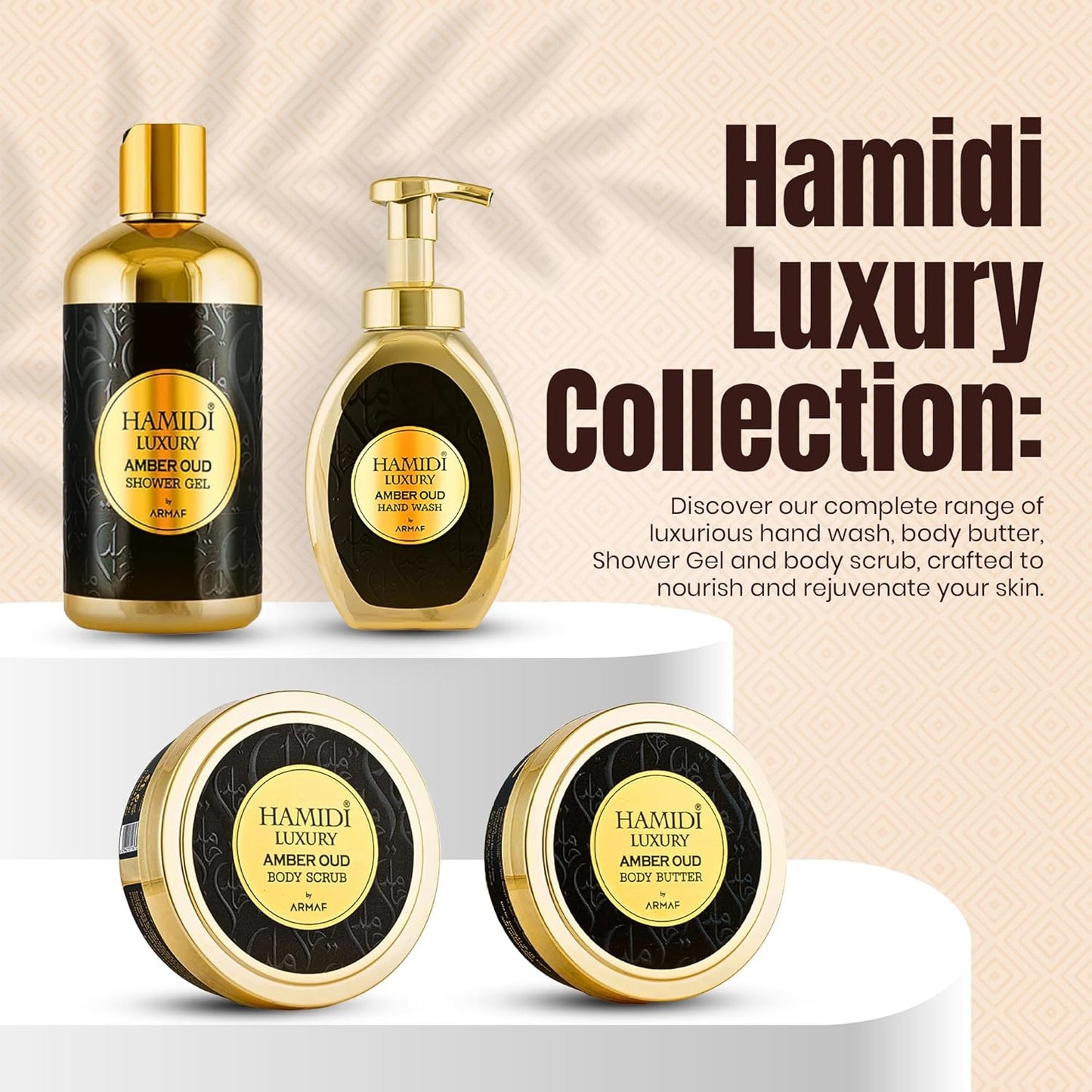 Hamidi Luxury Amber Oud Hand Wash | Non-Alcoholic foaming hand wash | Moisturizing & Sensitive Skin-Friendly | Enriched with Vitamin E & Aloe Vera | Oud Musk Scent for Unisex | 350ML